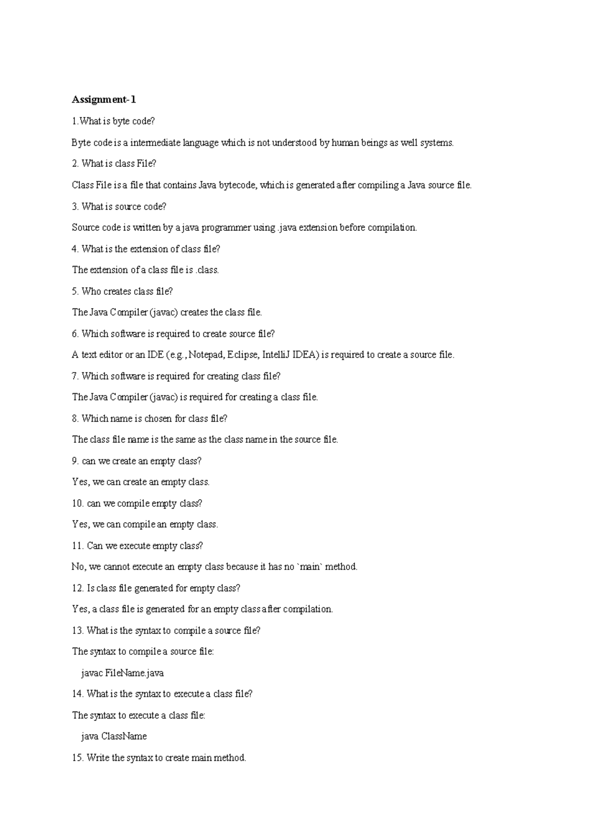 Java Class File and Source Code Overview - Assignment HN B - Studocu