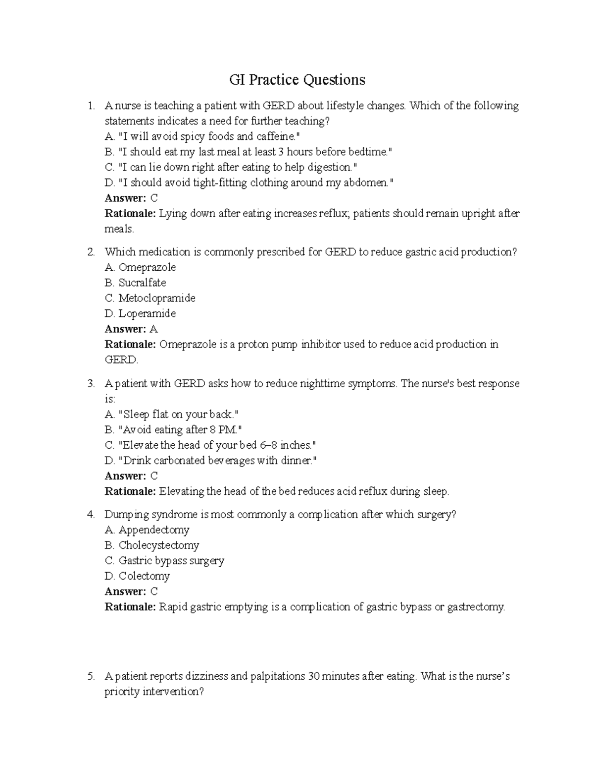 GI Practice Questions for Med Surge: GERD, Diverticulitis & Celiac ...