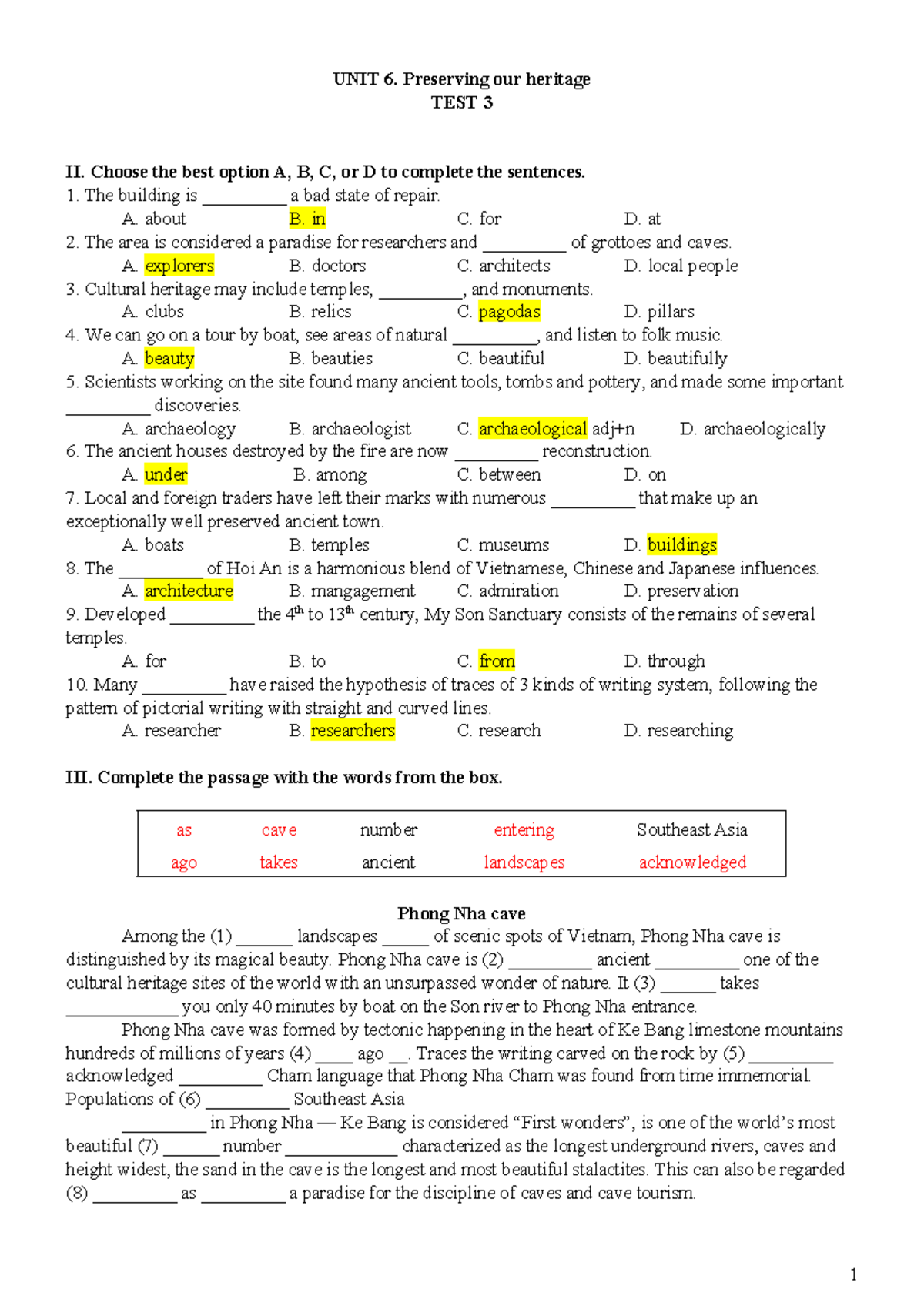 22. UNIT 6: Preserving Our Heritage - TEST 3 Review Guide - Studocu