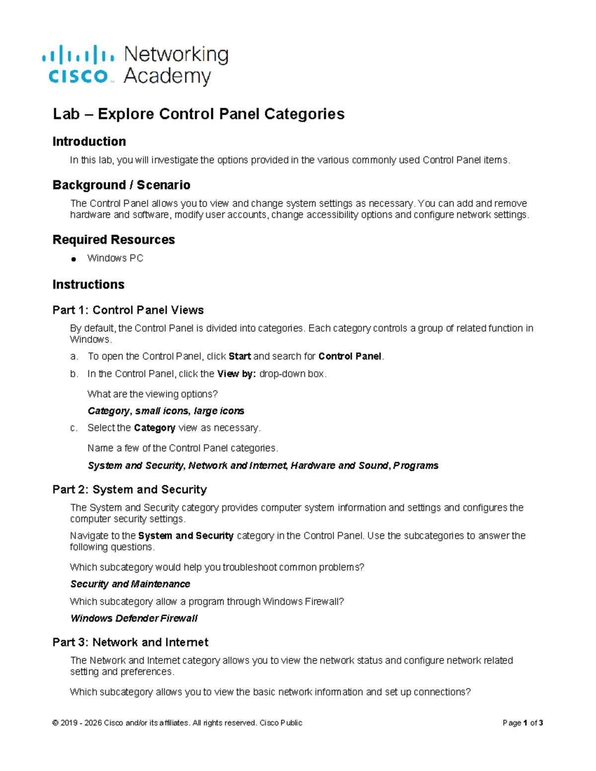 Lab 11.2 - Exploring Control Panel Categories and Functions - Studocu