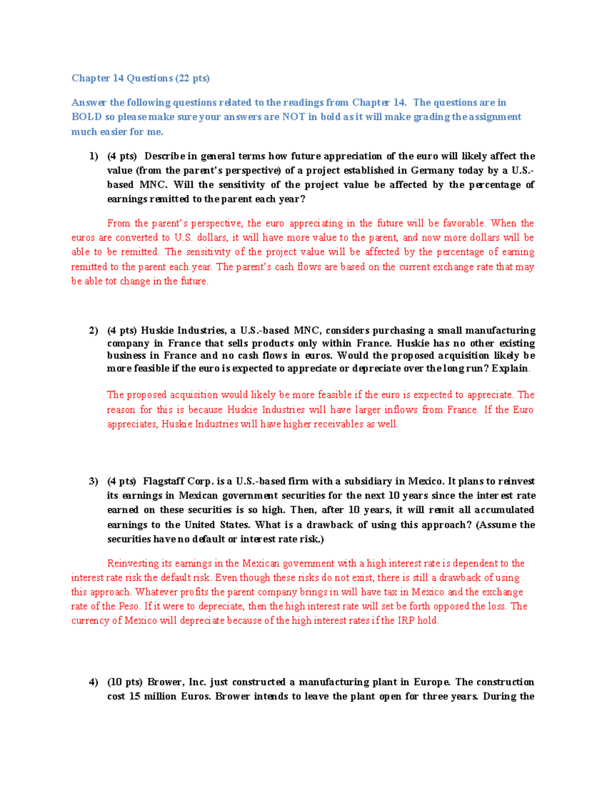 Chapter 14 Questions (22 pts) - Exchange Rate Impact Analysis - Studocu