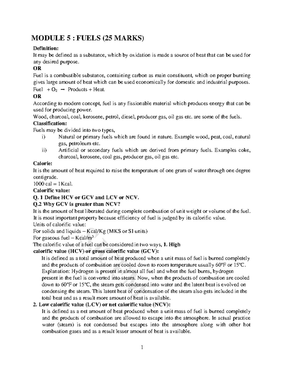 Fuels and Combustion: Comprehensive Notes for Module 5 (25 Marks) - Studocu