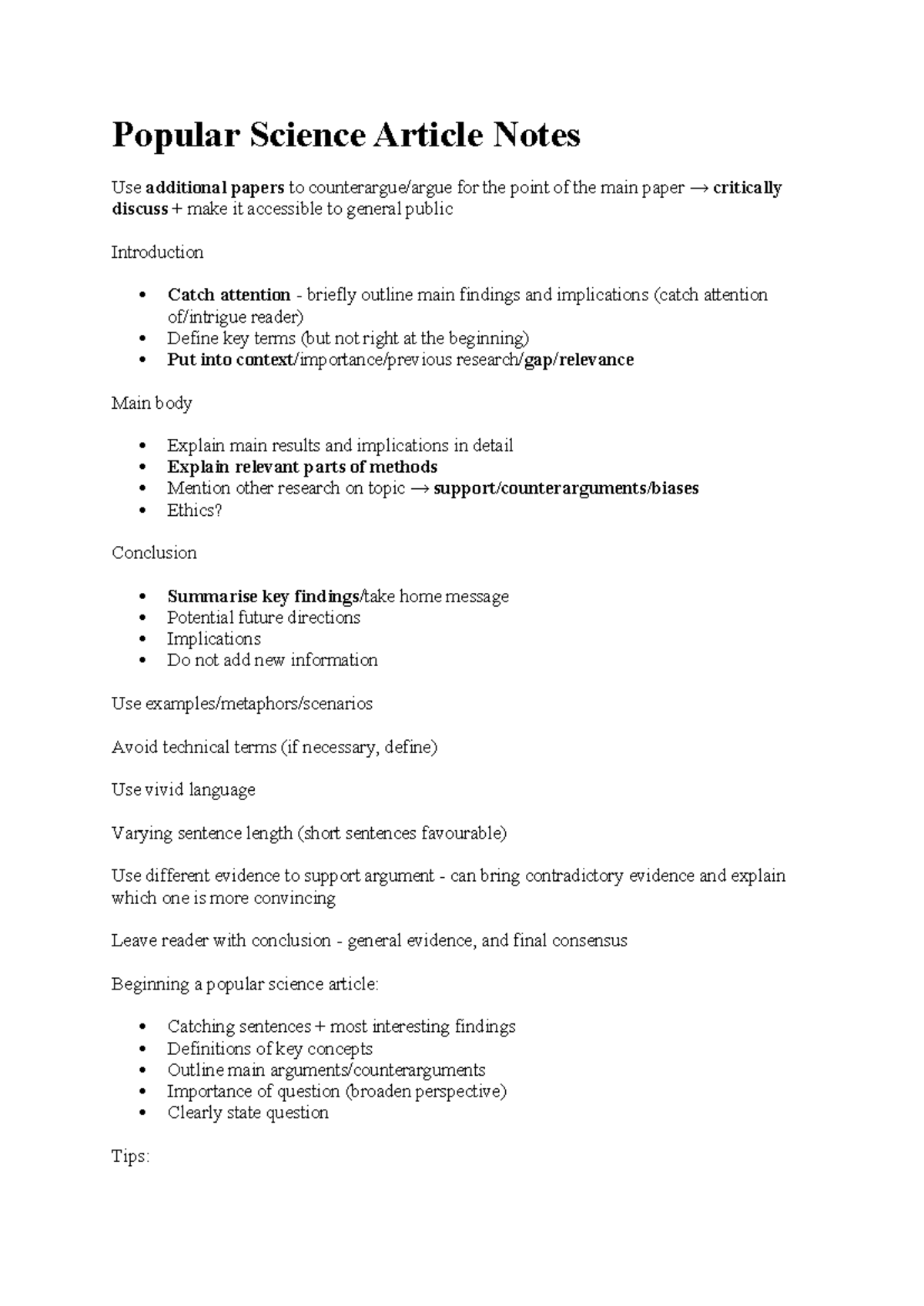 Anth0008 popular science article writing tips and guidelines - Studocu