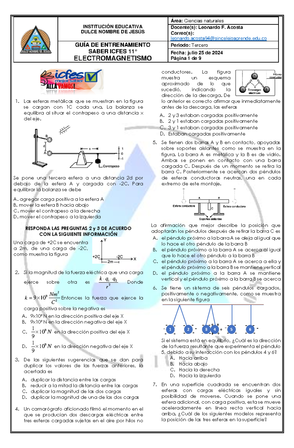 **Guía de Entrenamiento SABER ICFES 11°: Electr. Magnetismo** - Document Preview