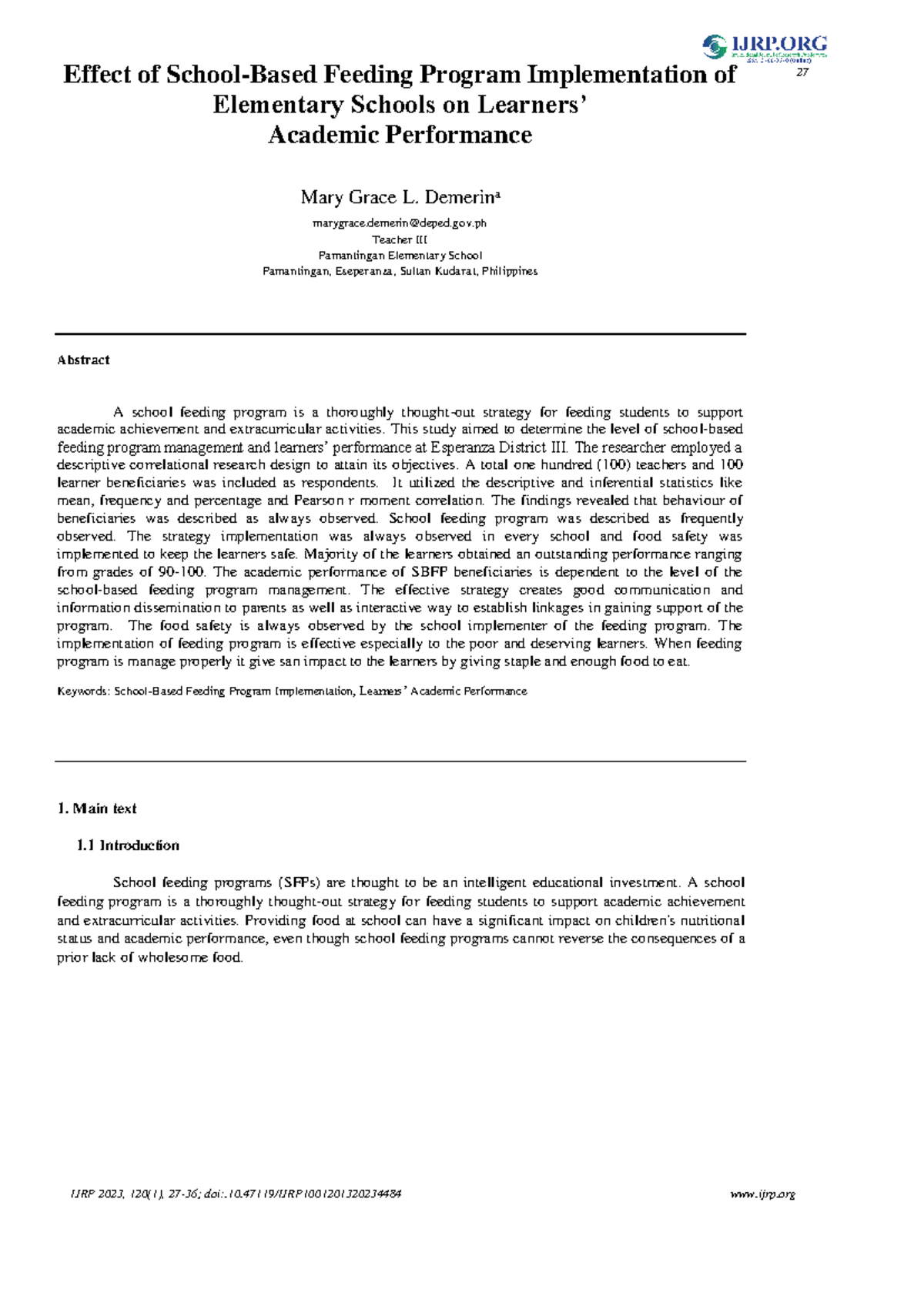 Impact of School Feeding Program on Academic Performance: A Study in ...