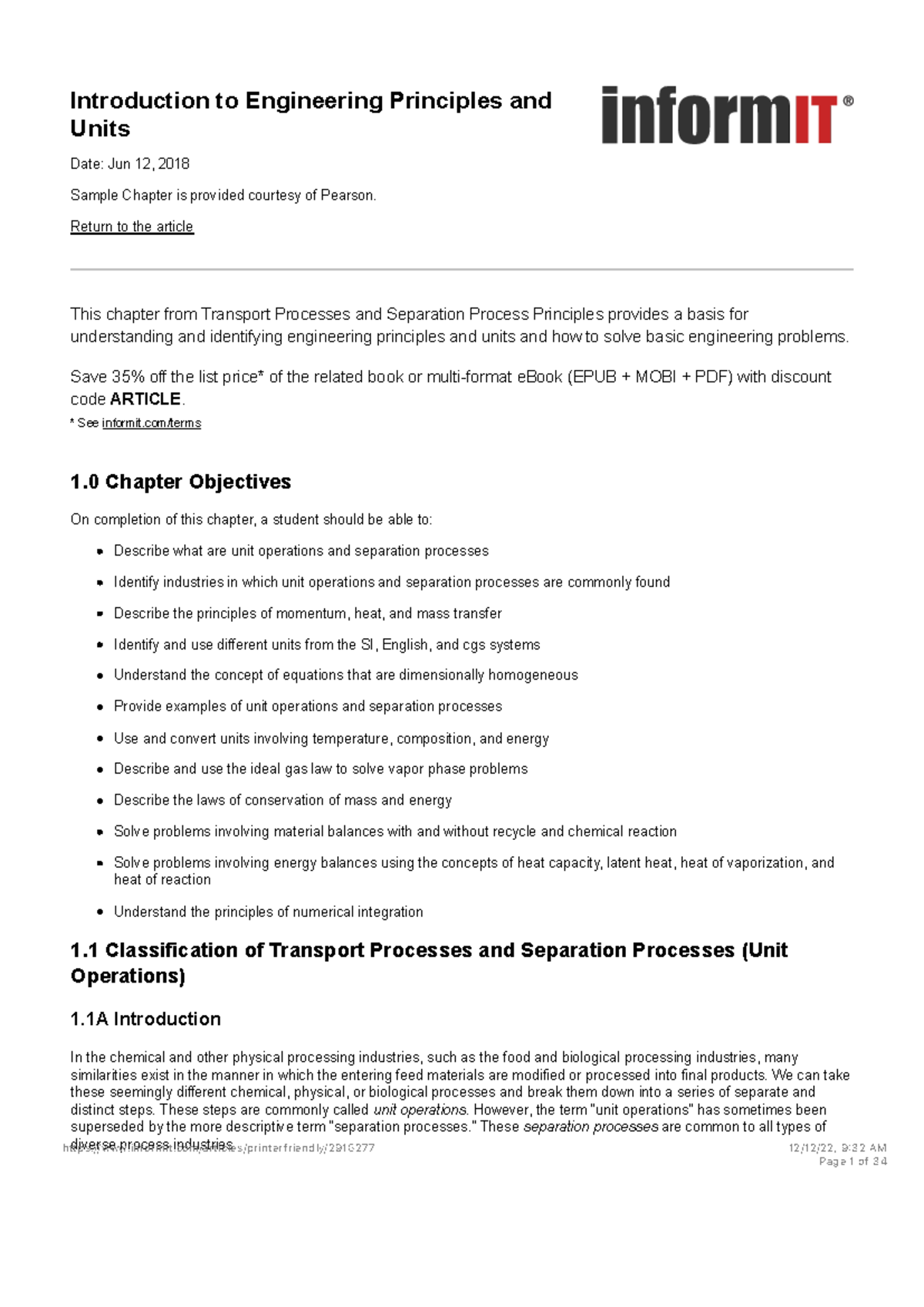 Transport Processes & Separation Methods: Classifications & Principles ...