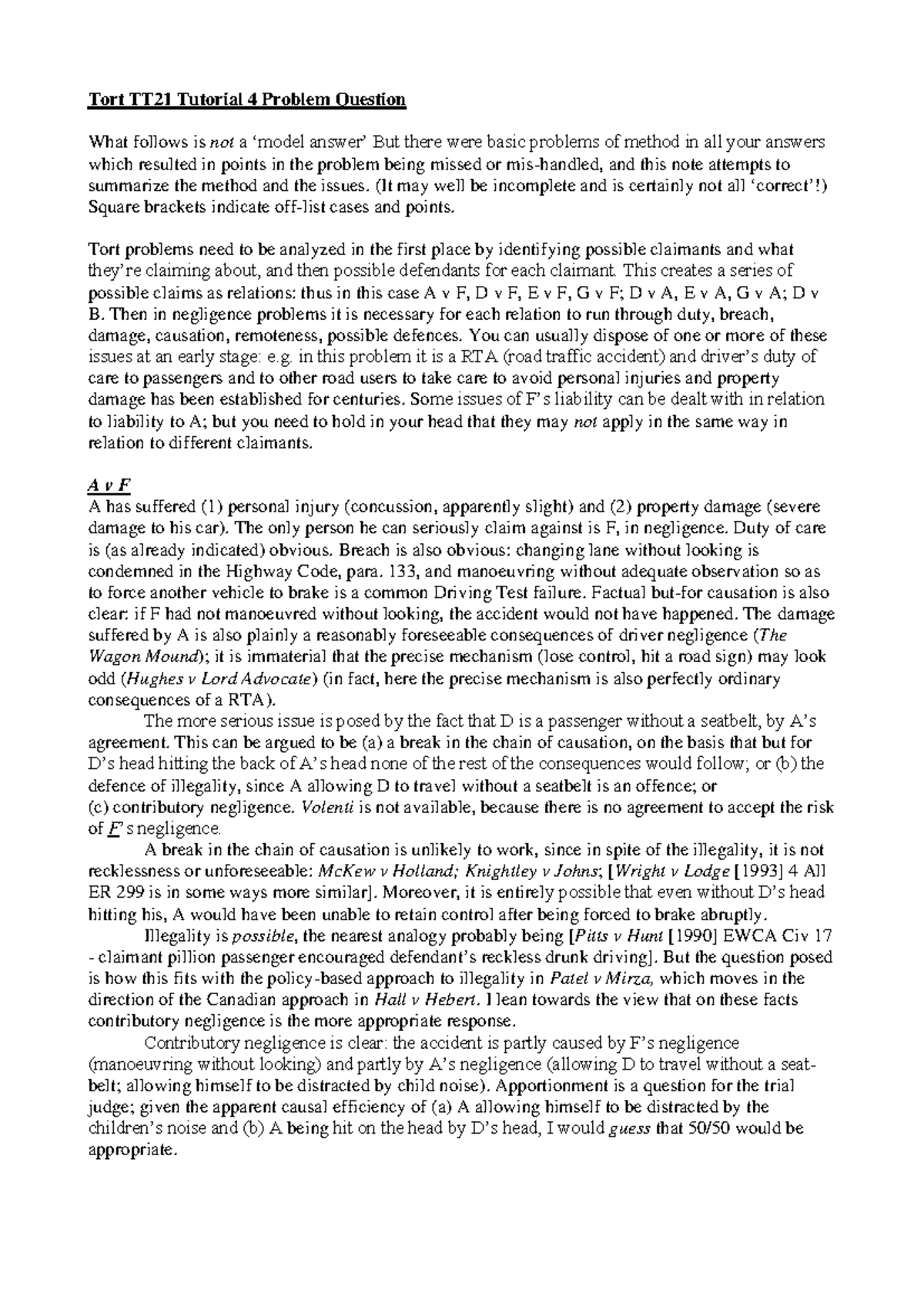 Tort TT21 Tutorial 4 Problem Question outline method - Tort TT21 ...