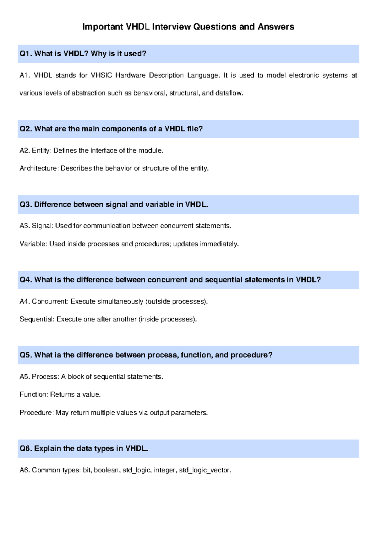 VHDL Interview Questions & Answers for Exam Preparation - Studocu