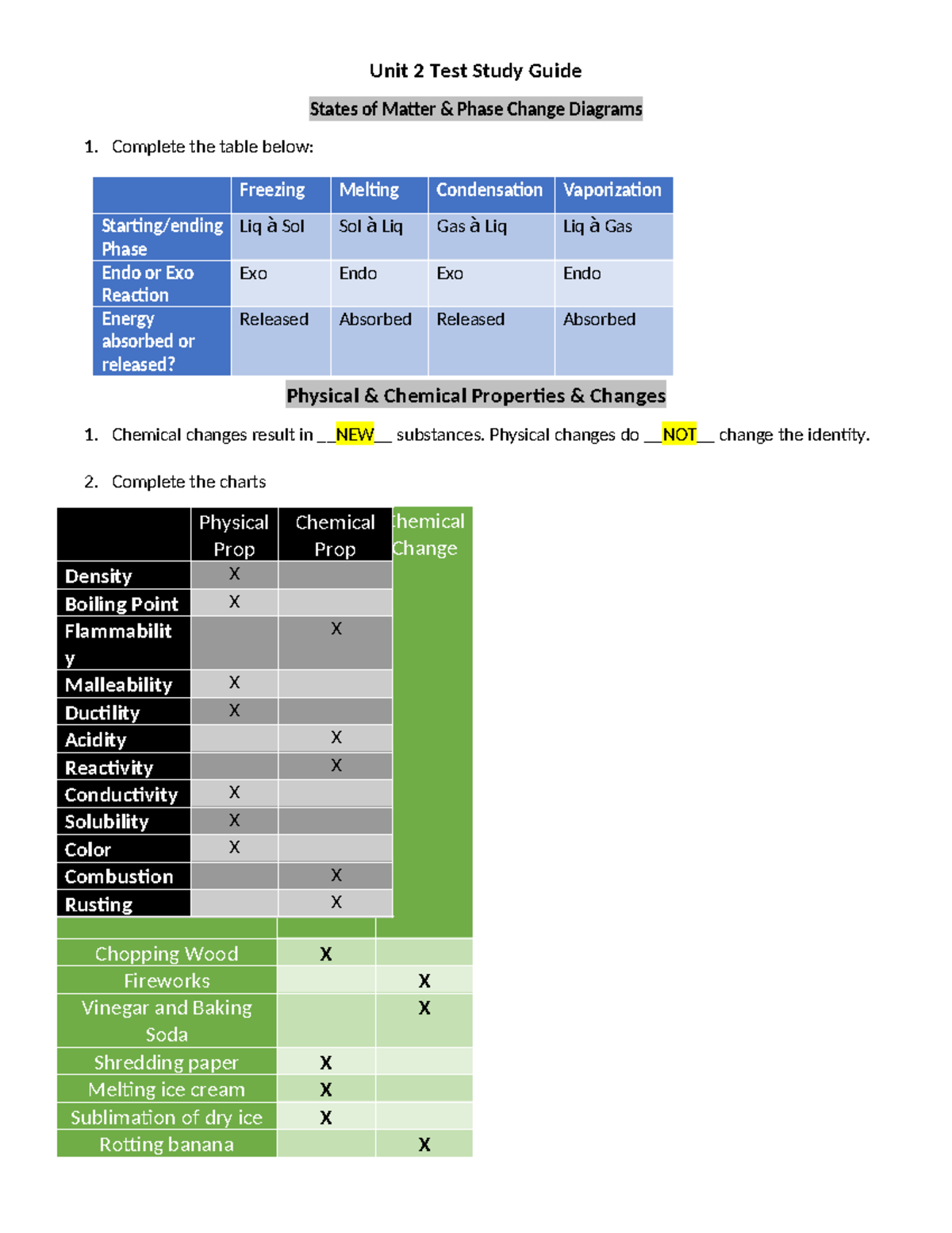Unit 2 Test Study Guide: States of Matter & Phase Changes - Studocu