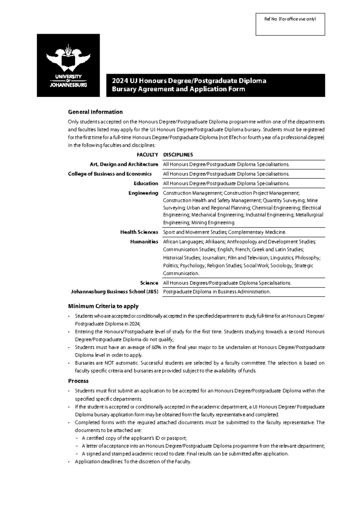 UJ Hons PGDip Bursary Application Form 2024: Guidelines & Criteria ...