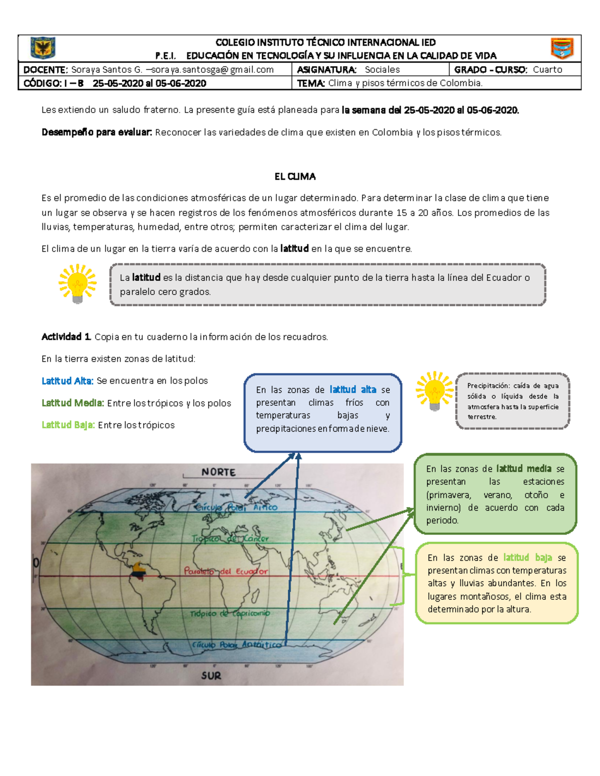 Guía de Sociales: Clima y Pisos Térmicos de Colombia - I 8 - Document Preview