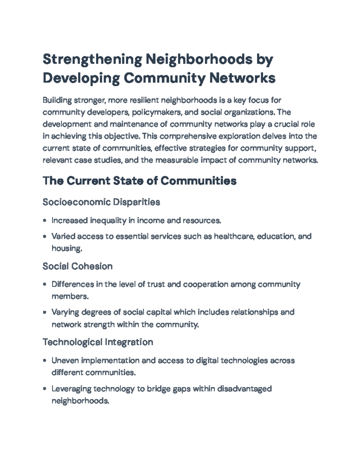 Strengthening Neighborhoods: Community Networks Development Strategies ...