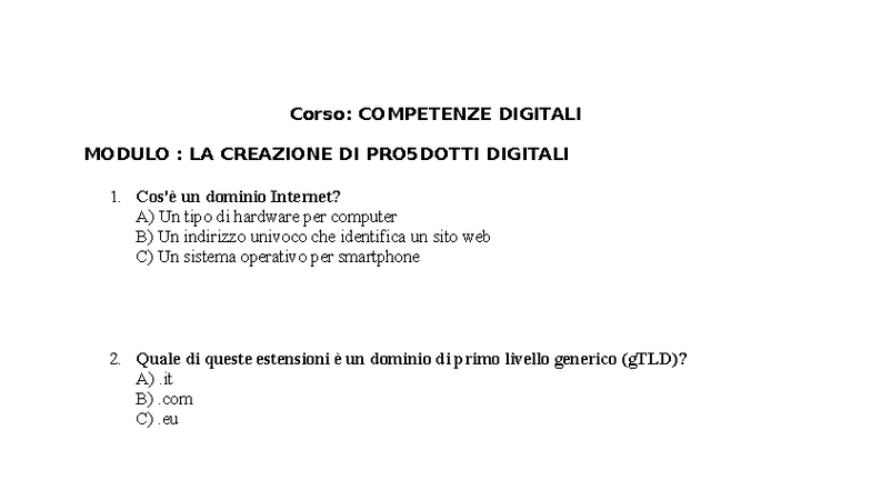 TEST Finale COMPETENZE DIGITALI Modulo 2: Domande e Risposte - Studocu