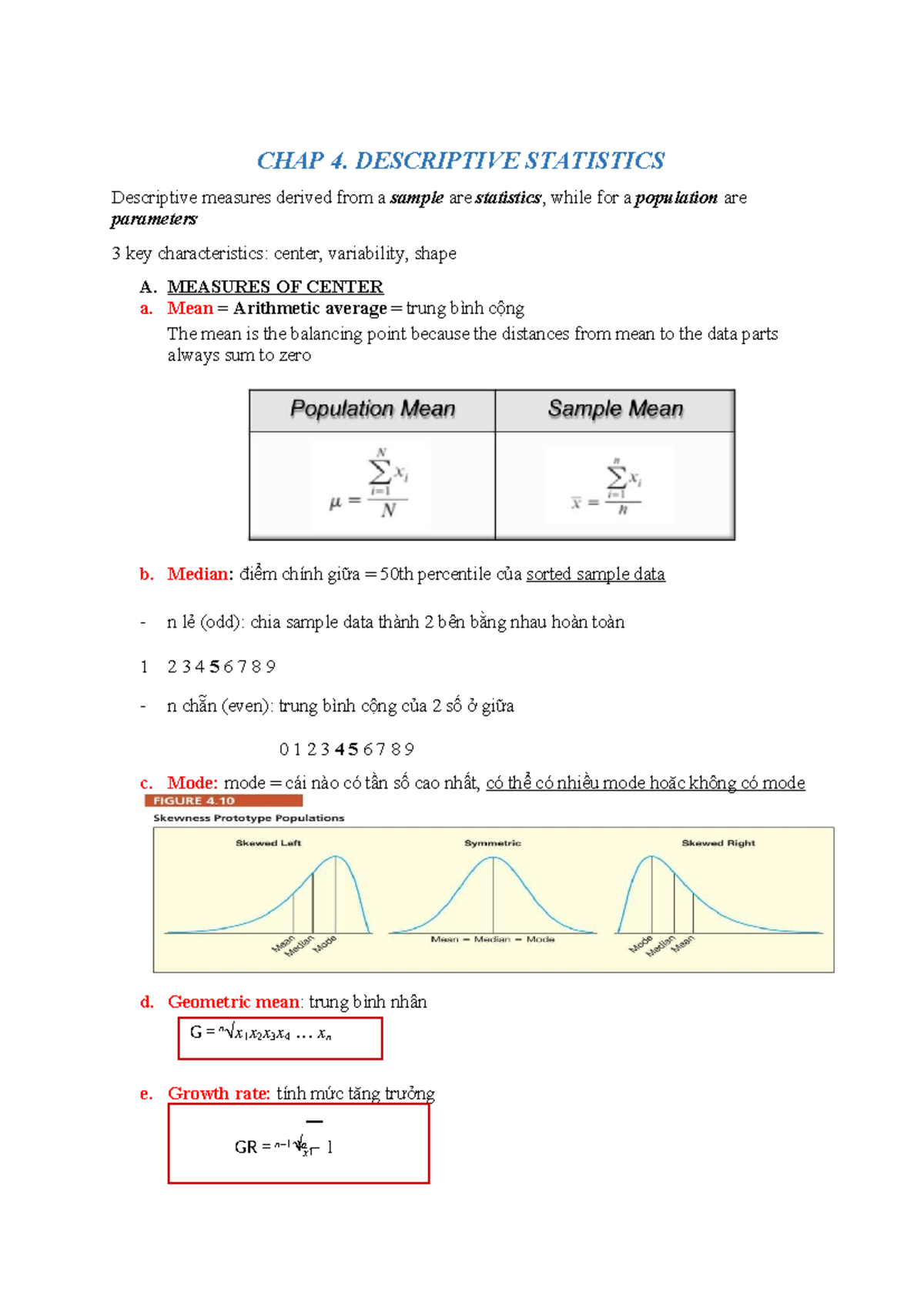 Lý thuyết Chương 4: Thống kê mô tả (Descriptive Statistics) - Studocu