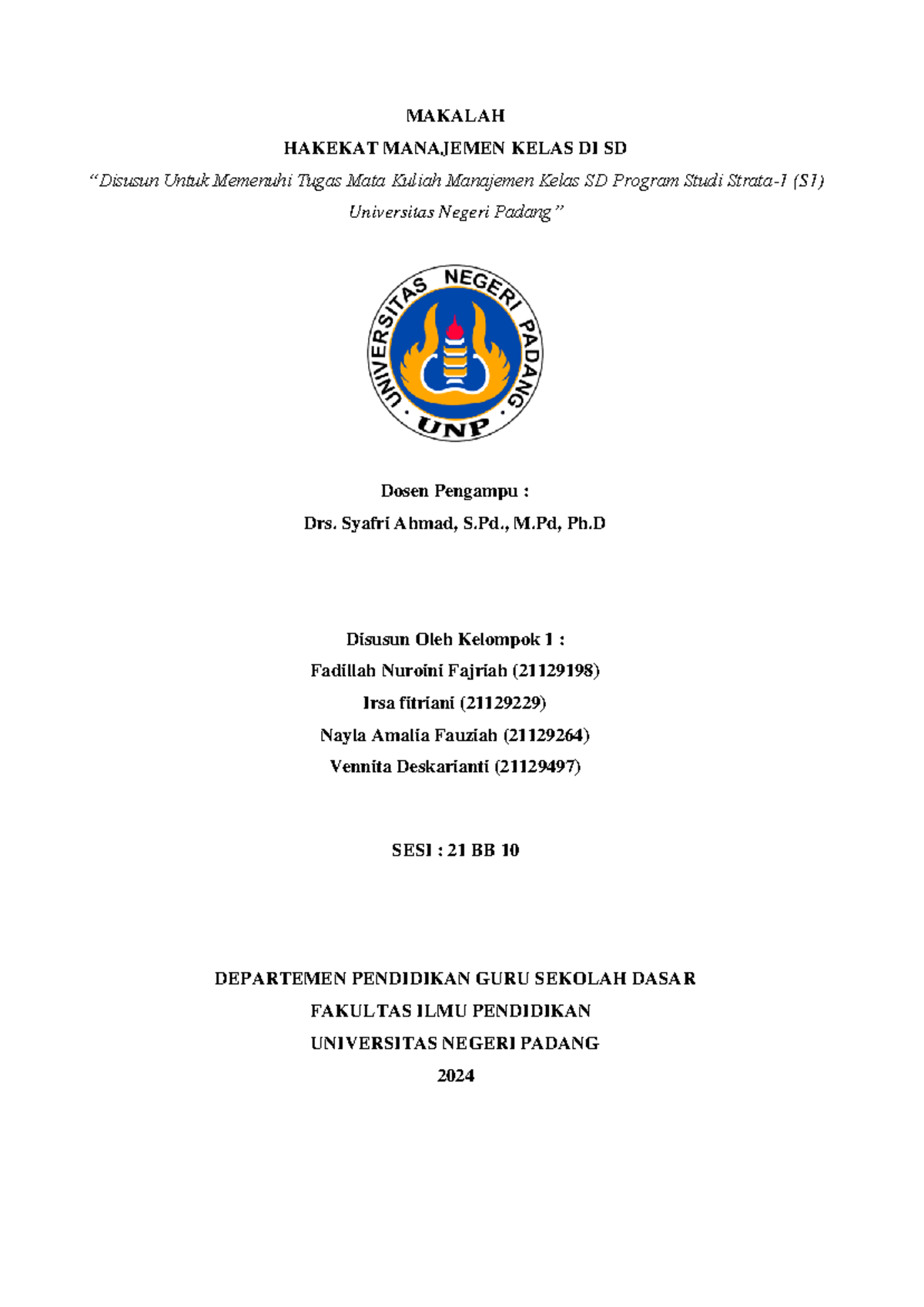 Makalah Manajemen Kelas SD (S1) - Kelompok 1 2024 - Document Preview