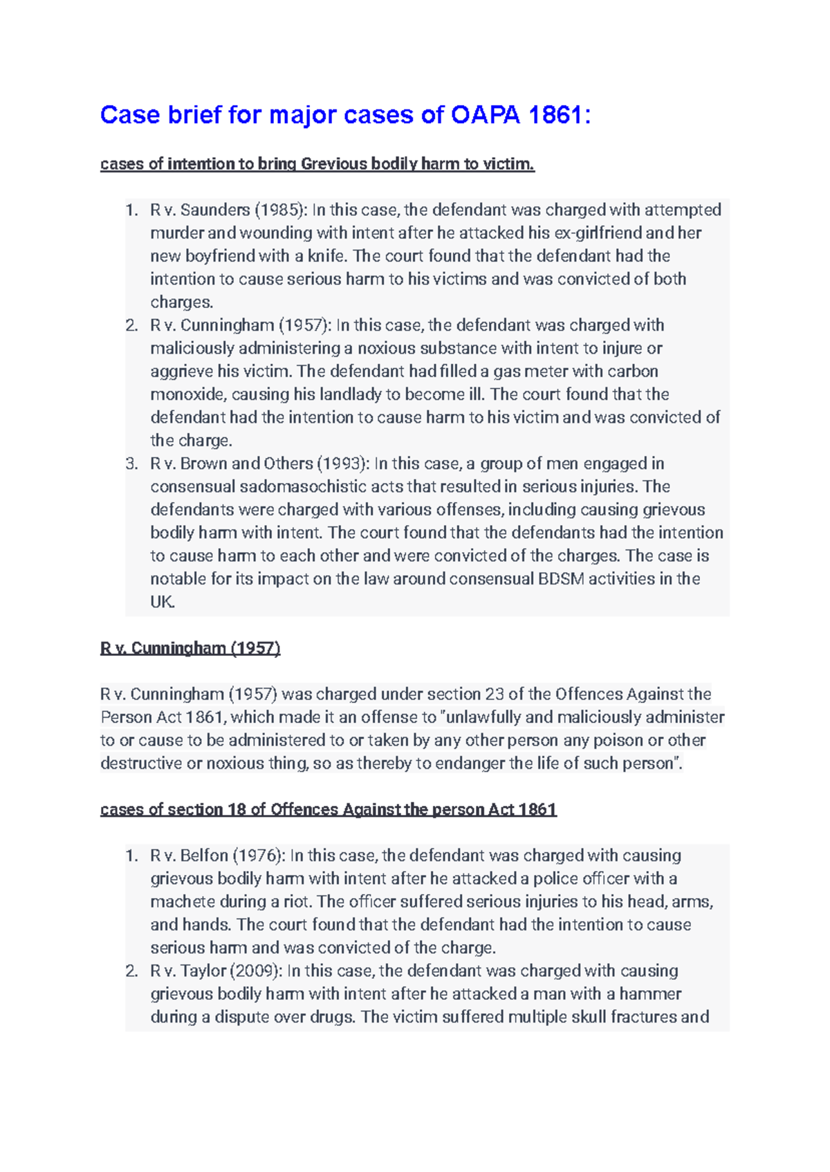 ST4-Case brief for major cases of OAPA 1861 - Case brief for major ...