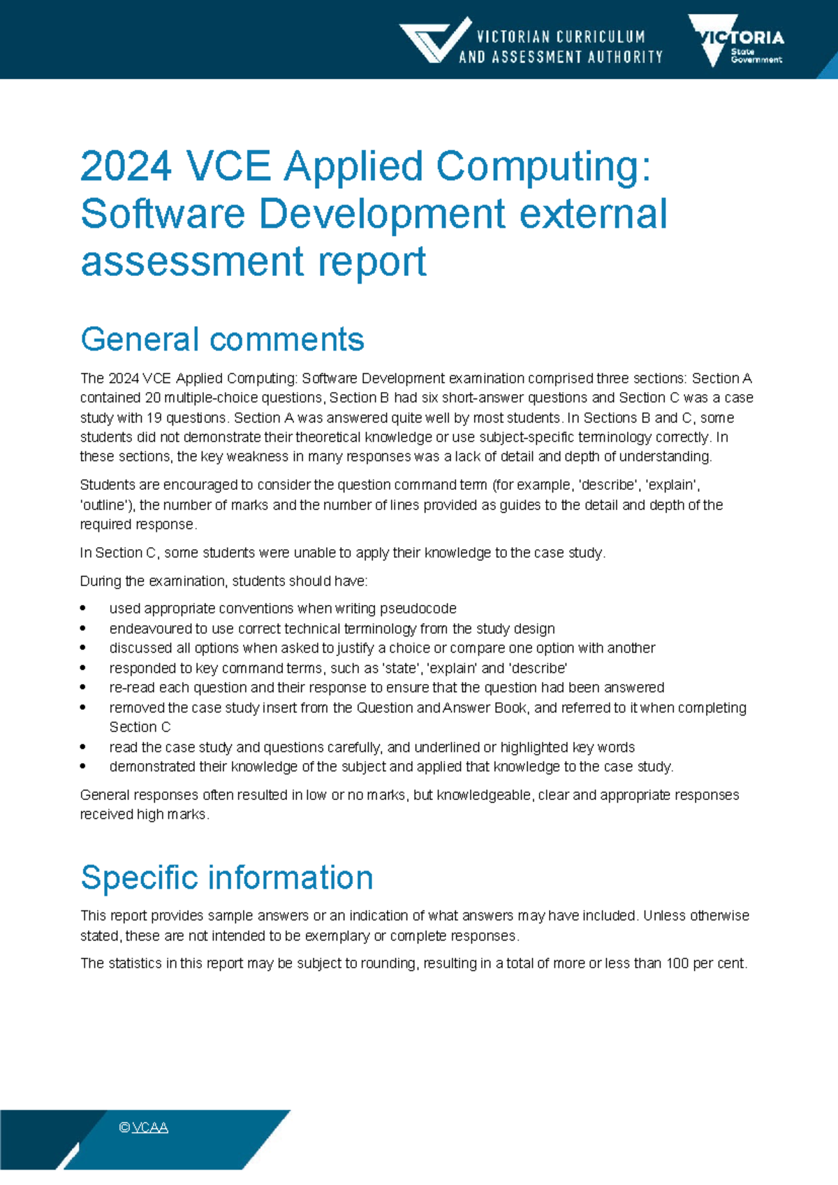 2024 VCE Applied Computing: Software Development Exam Assessment Report ...
