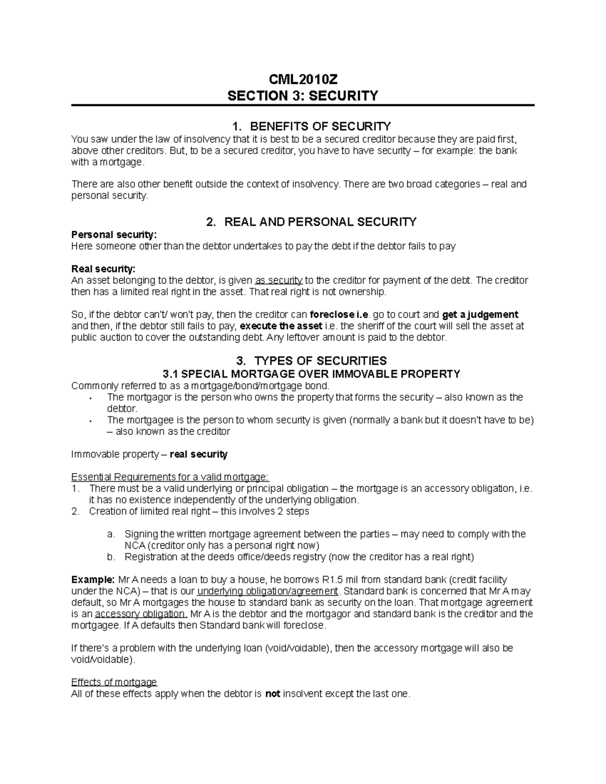 CML2010Z Section 3: Understanding Security Types and Benefits - Studocu