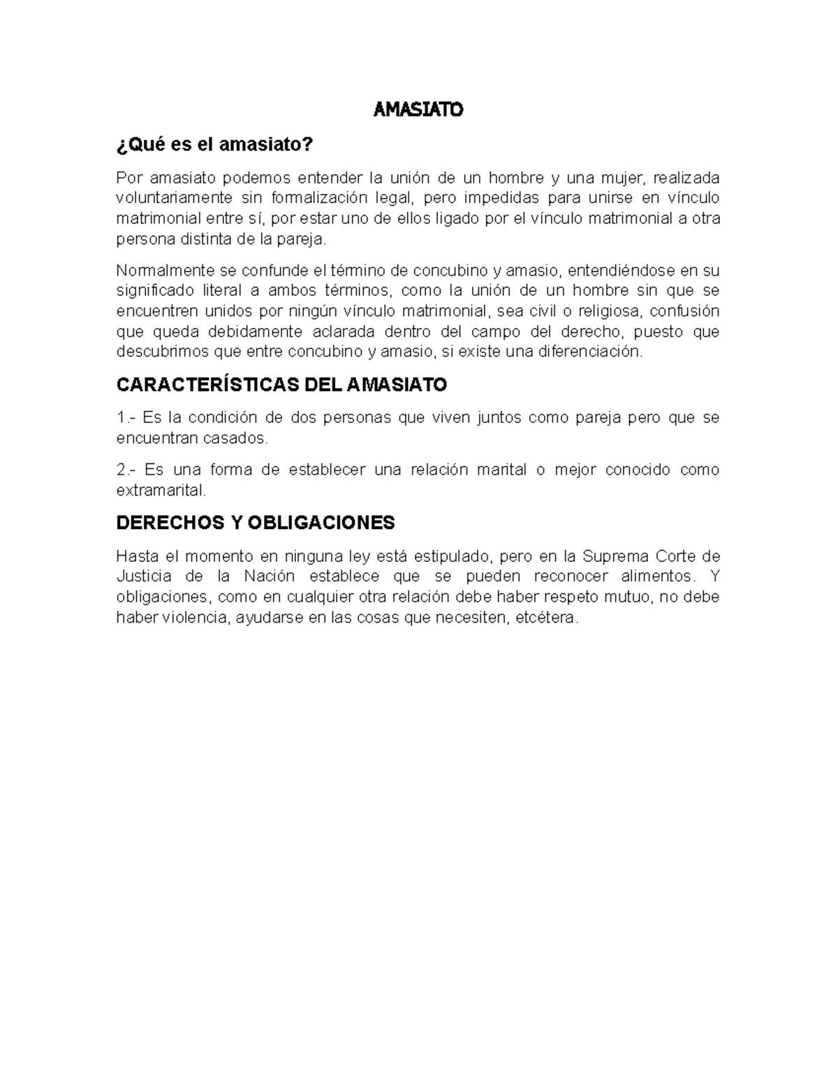 Características y Concepto del Amasiado: Un Análisis Integral - Studocu