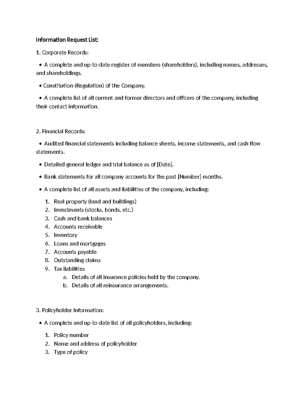 Corporate Records & Financial Info Request List - Studocu
