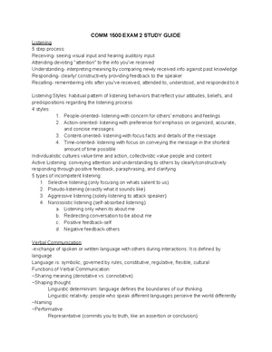 COMM 1500 Exam 3 Interpersonal Communication Study Guide - Studocu