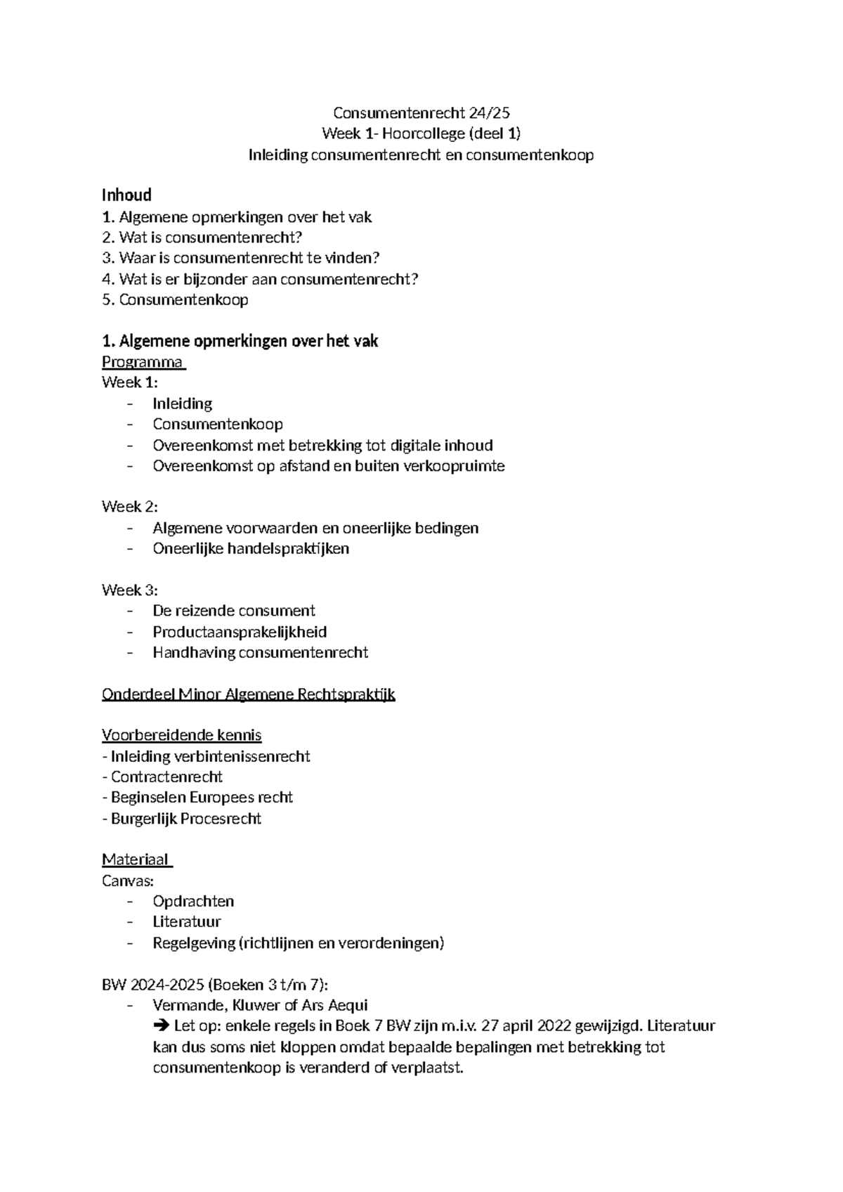 Consumentenrecht 24 - Hoorcollege 1: Inleiding en Consumentenkoop ...