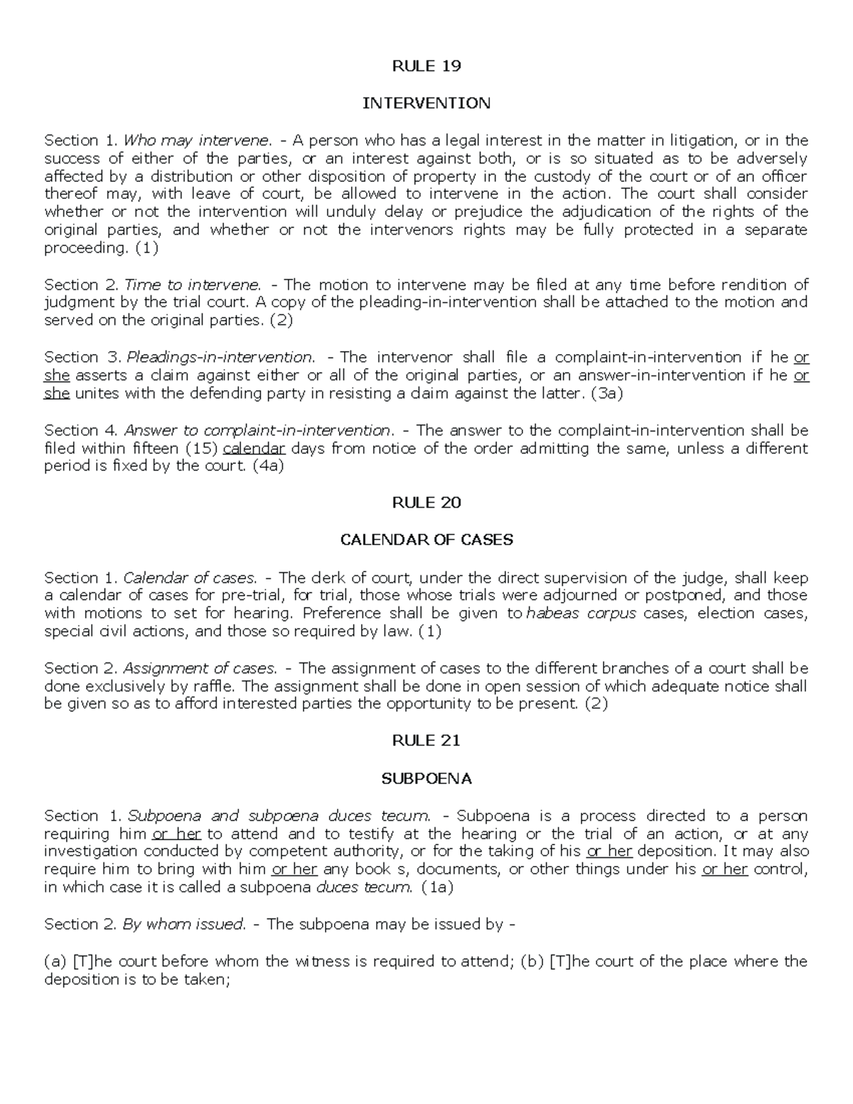 RULE 19-35 ROC: Comprehensive Notes on Intervention, Subpoena, and ...