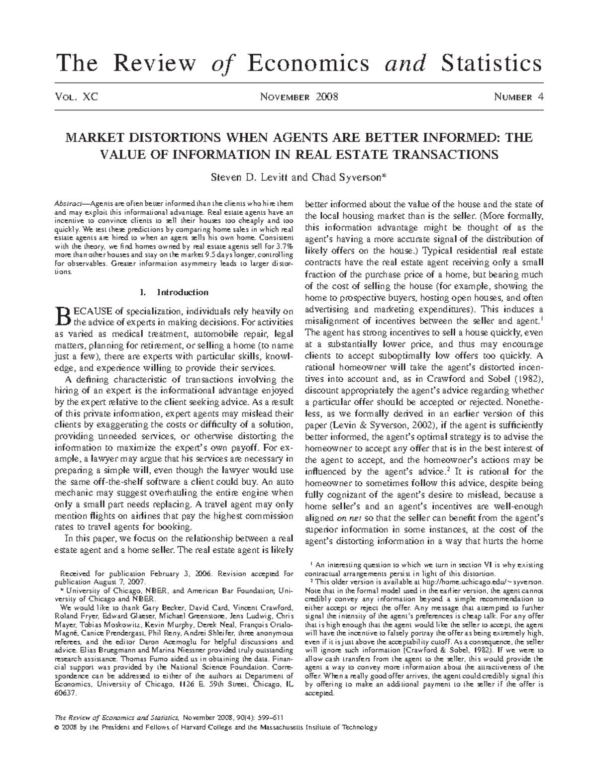 Market Distortions: The Value of Information in Real Estate ...