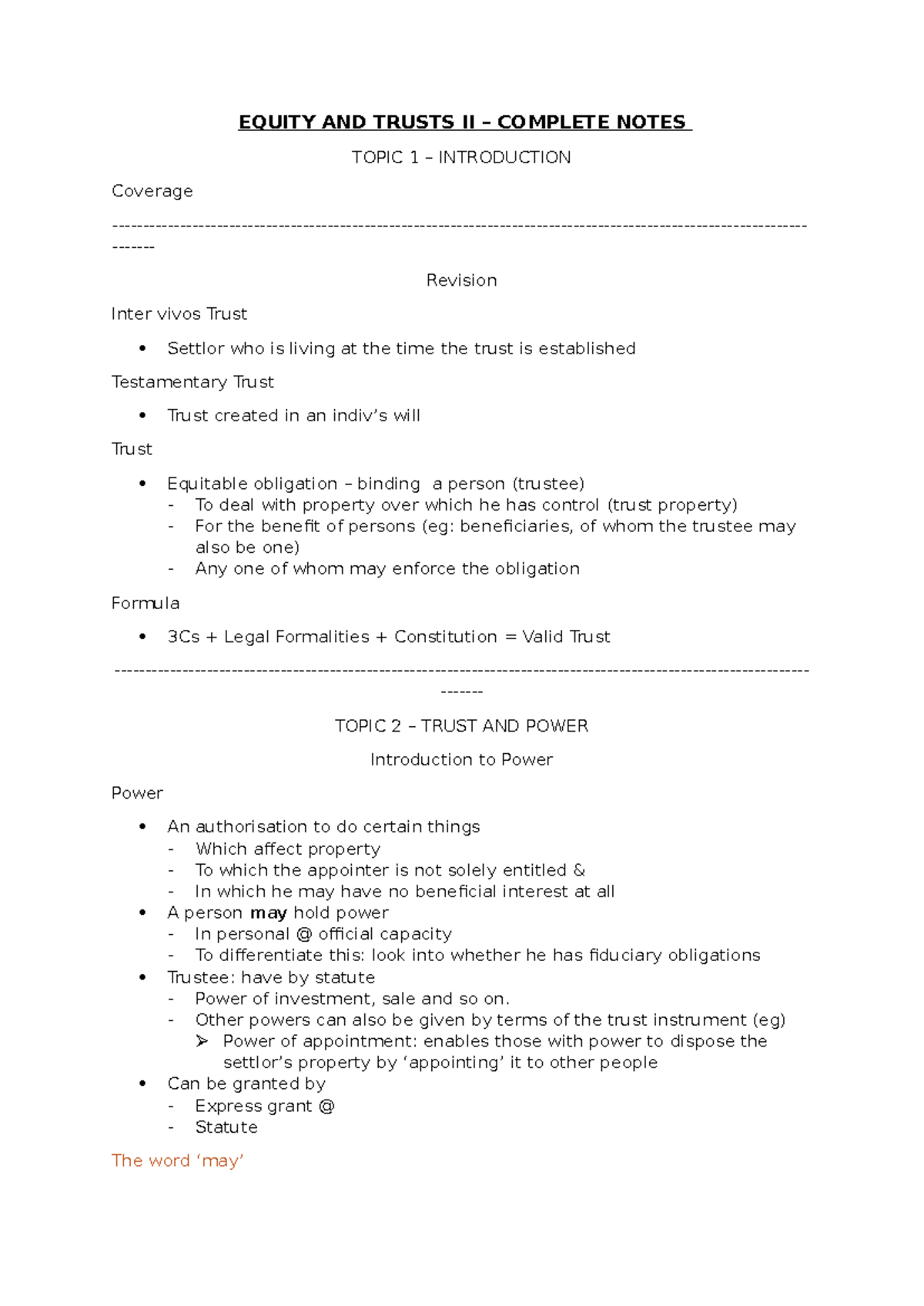 Equity AND Trusts II Midterm Notes - EQUITY AND TRUSTS II – COMPLETE ...