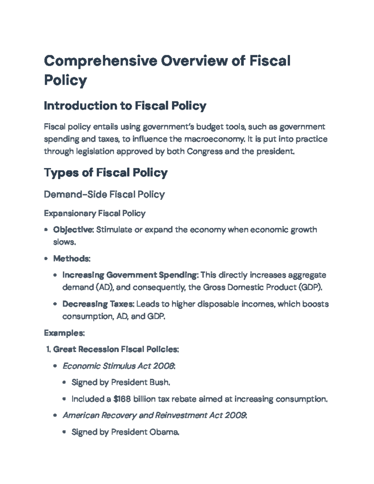 Comprehensive Overview of Fiscal Policy (ECO 101 - Lecture Notes ...