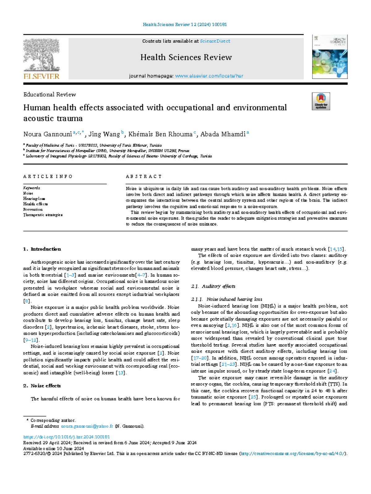 Human Health Effects of Occupational and Environmental Noise Trauma: A ...