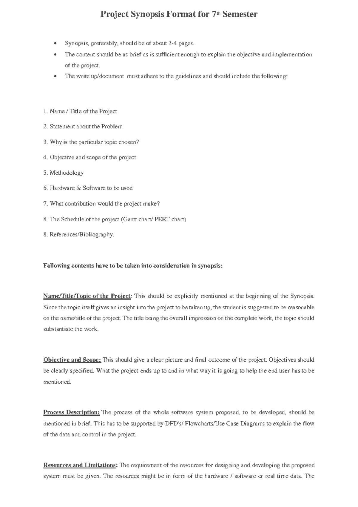 Project Synopsis Format for 7th - The content should be as brief as is ...