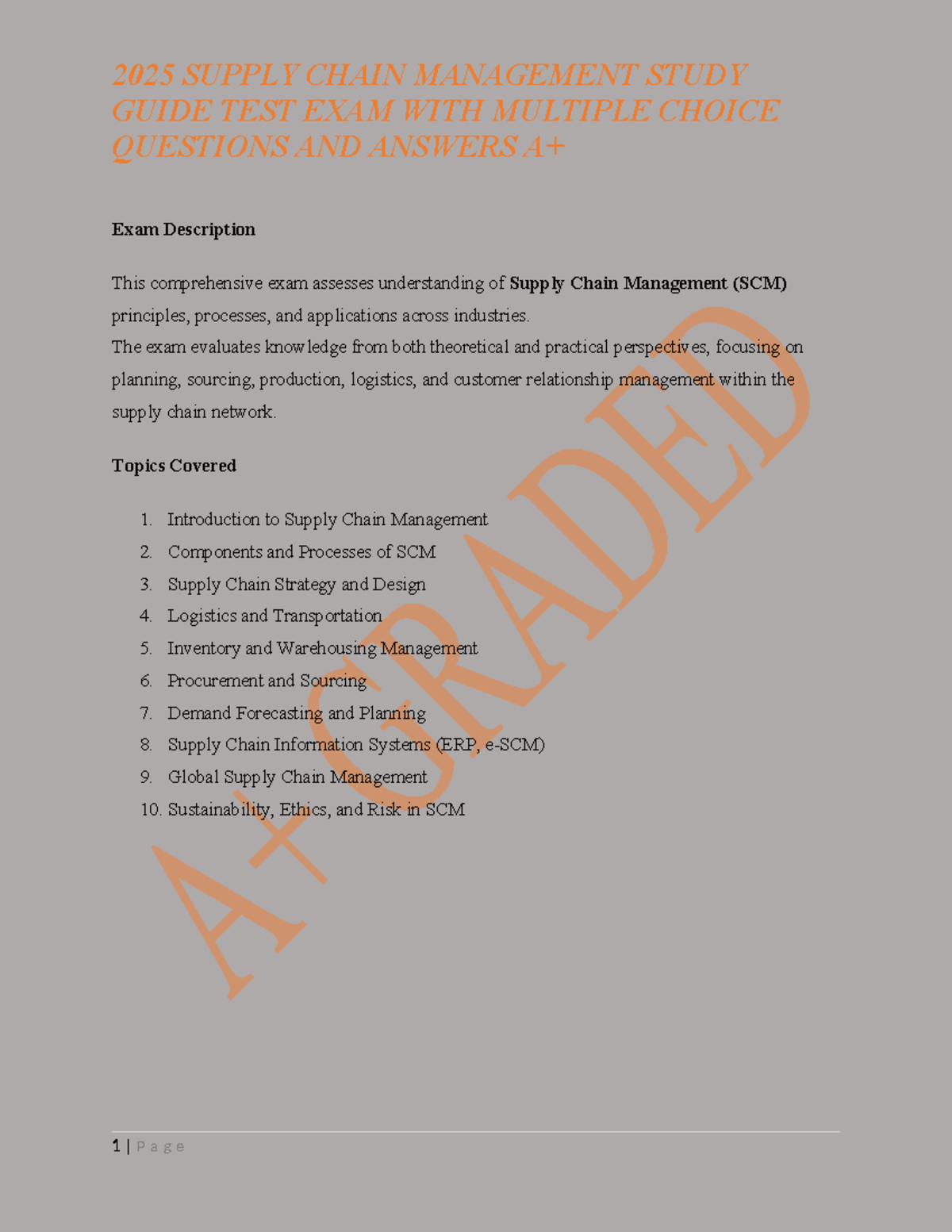 2025 SCM FINAL EXAM STUDY GUIDE: MCQs & ANSWERS - Studocu
