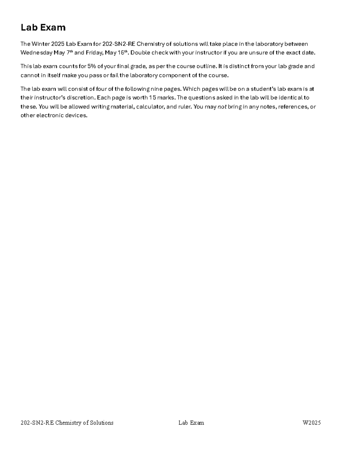 Final Lab Exam for Chemistry of Solutions (SN2) W2025 - Studocu