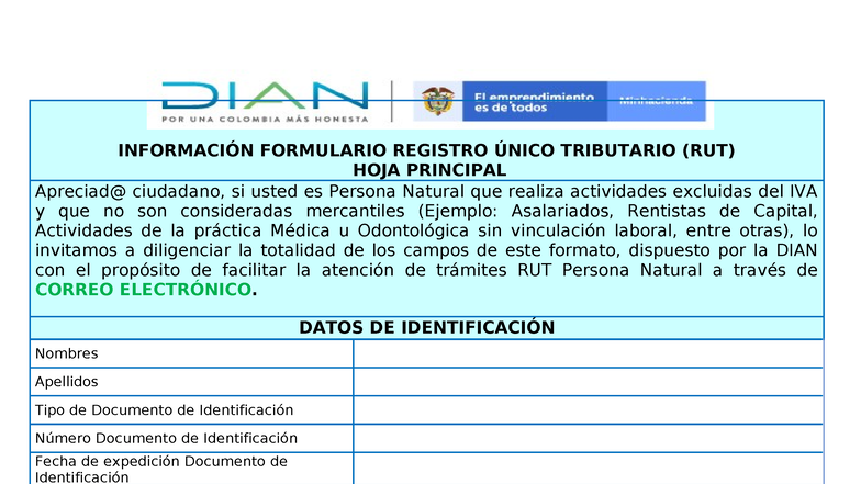 Formato de Registro Único Tributario (RUT) para Persona Natural - Studocu