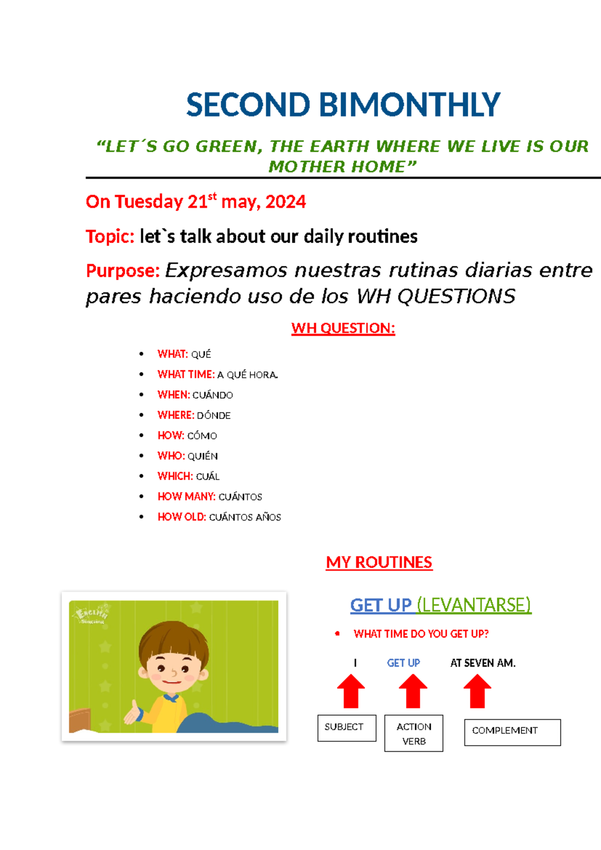 SECOND BIMONTHLY GO GREEN: Daily Routines & WH Questions Practice - Studocu
