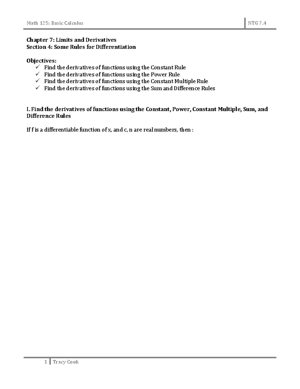 Math 125 - Chapter 7: Limits & Derivatives Notes (NTG 7) - Studocu