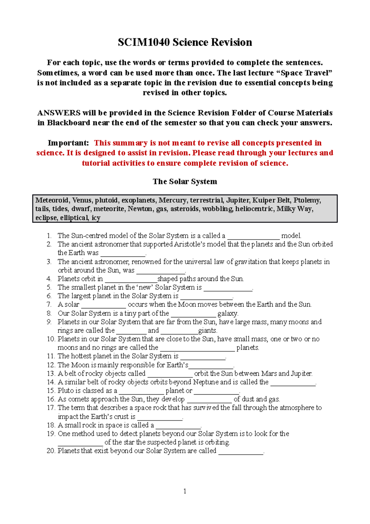 SCIM 1040 Final Exam Science Revision Notes 2017 - Studocu