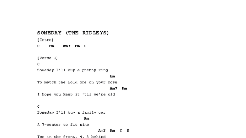 Someday - SOMEDAY (THE RIDLEYS) [Intro] C Em Am7 Fm C [Verse 1] C ...