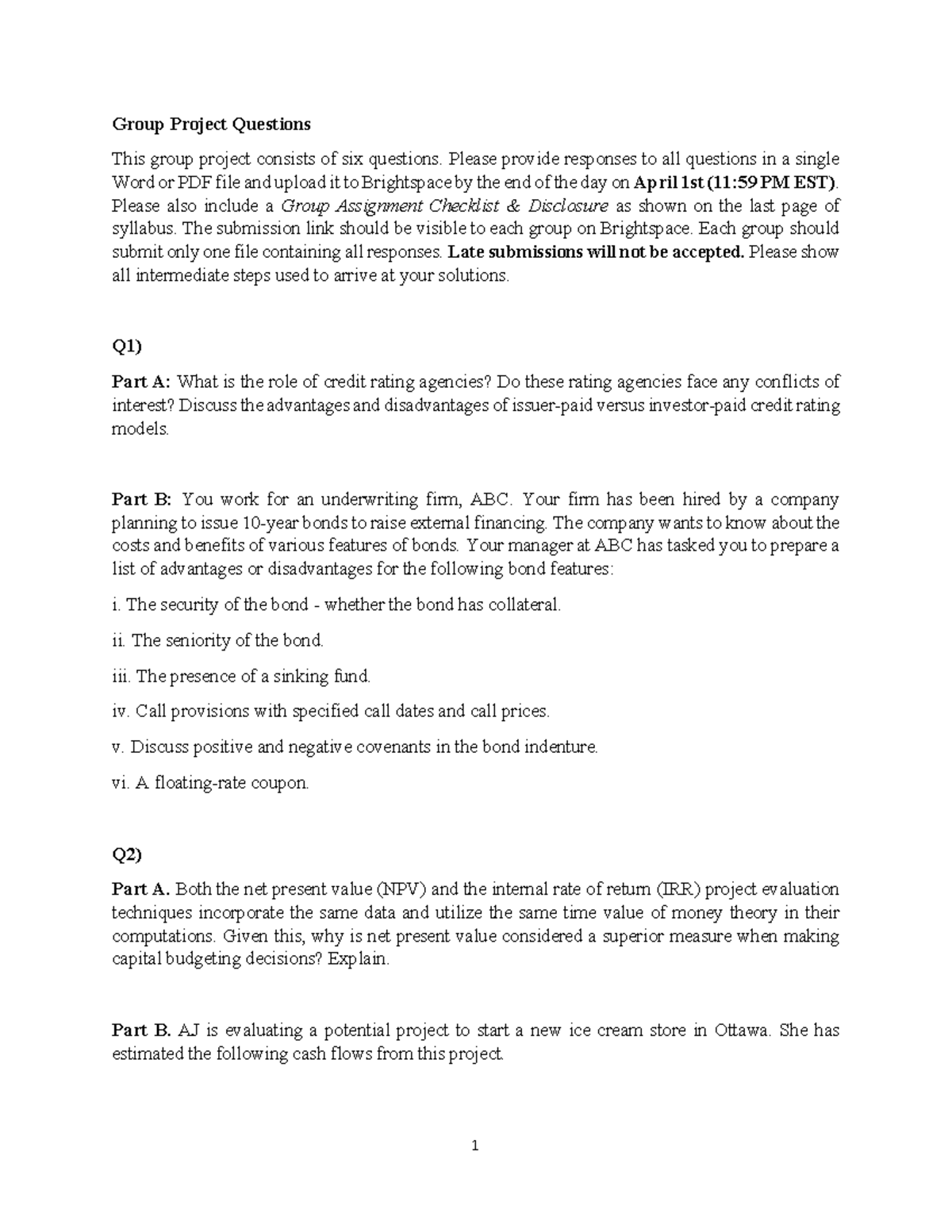 Group Project Q&A: Financial Analysis & Capital Budgeting - Studocu