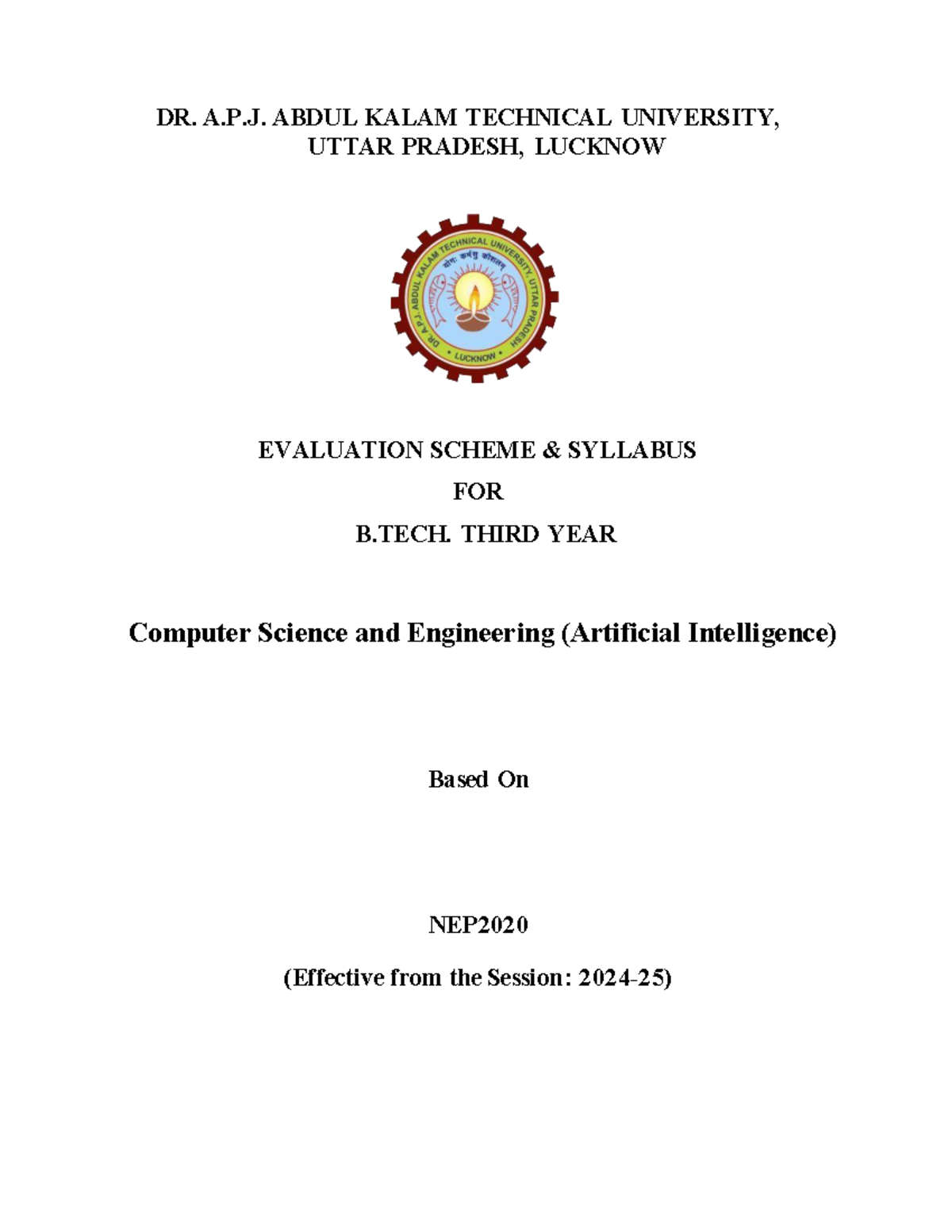 B.Tech 3rd Year CSE Syllabus: AI & Data Analytics (NEP2020) - Studocu