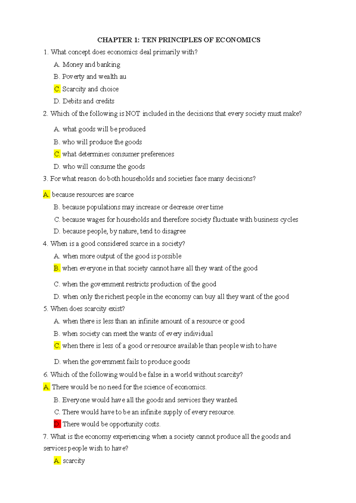 [Micro] Chapter 1 - Economics Principles Final Exam Practice - Studocu