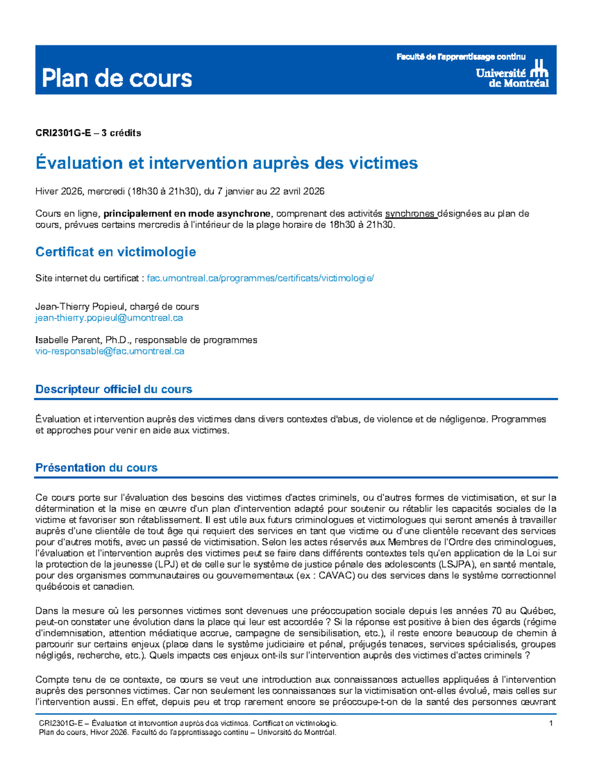 Plan de cours CRI2301G-E : Évaluation et intervention auprès des ...