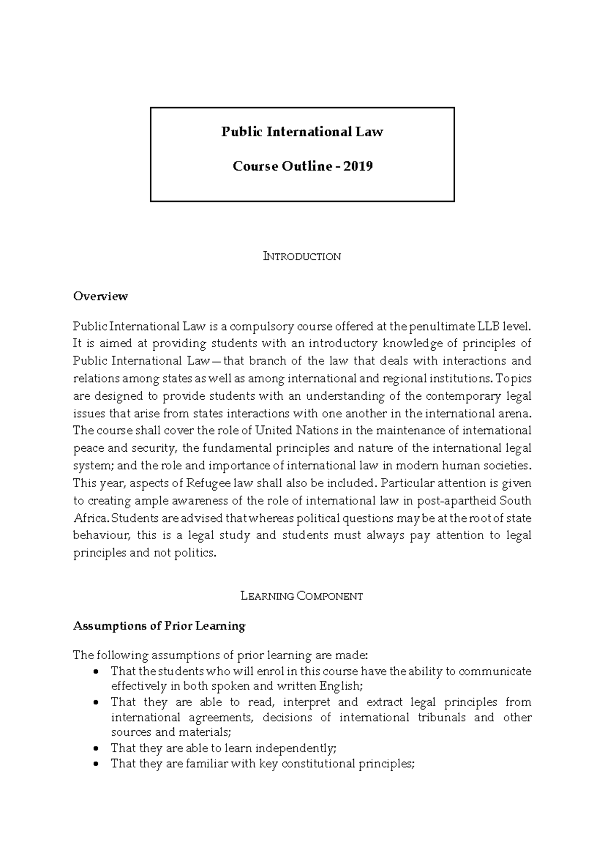 Public International Law - INTRODUCTION Overview Public International ...