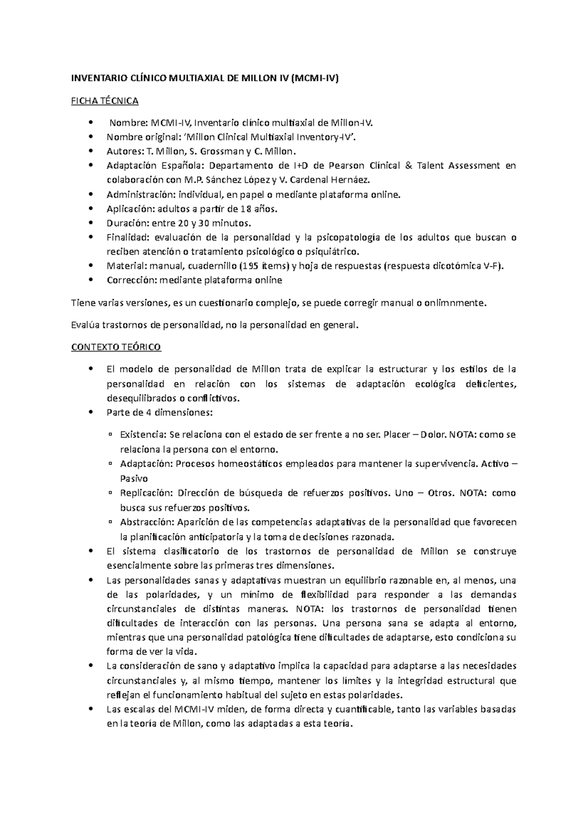 MCMI-IV: Inventario Clínico Multiaxial y su Evaluación Psicopatológica ...
