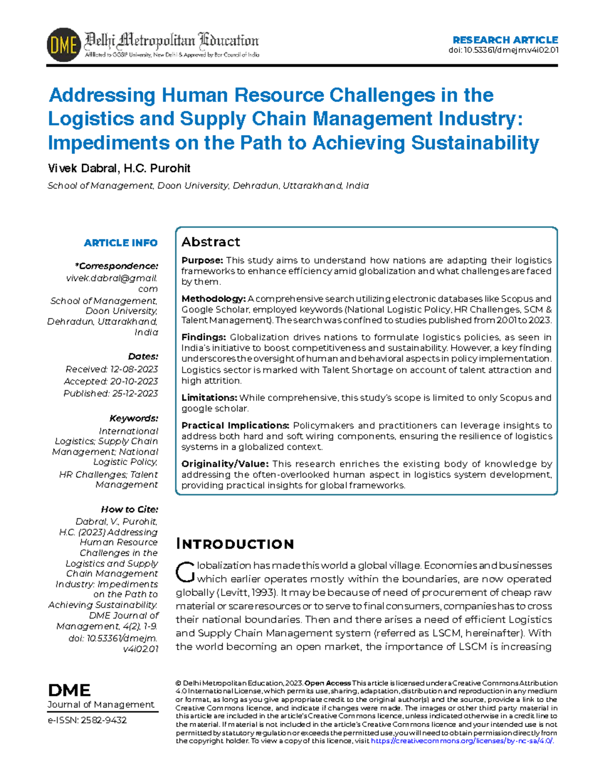 DME 2023: Addressing HR Challenges for Sustainable Logistics Management ...