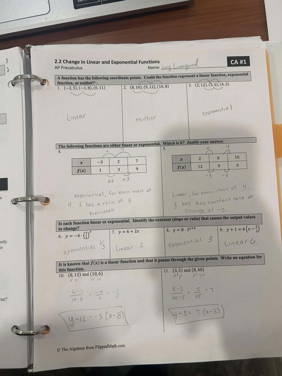 Unit 2.2: Analyzing Linear and Exponential Functions in AP Precalculus ...