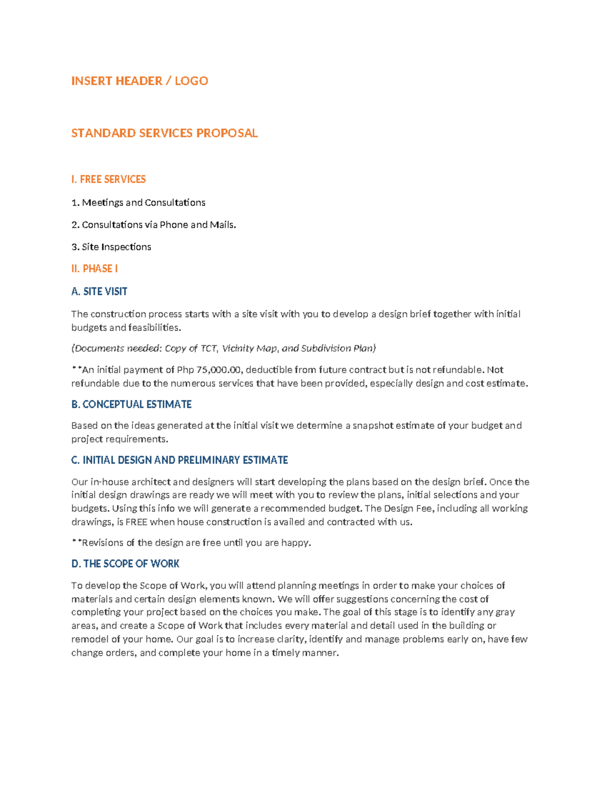 Standard Services Proposal: Free Services & Initial Design Process ...