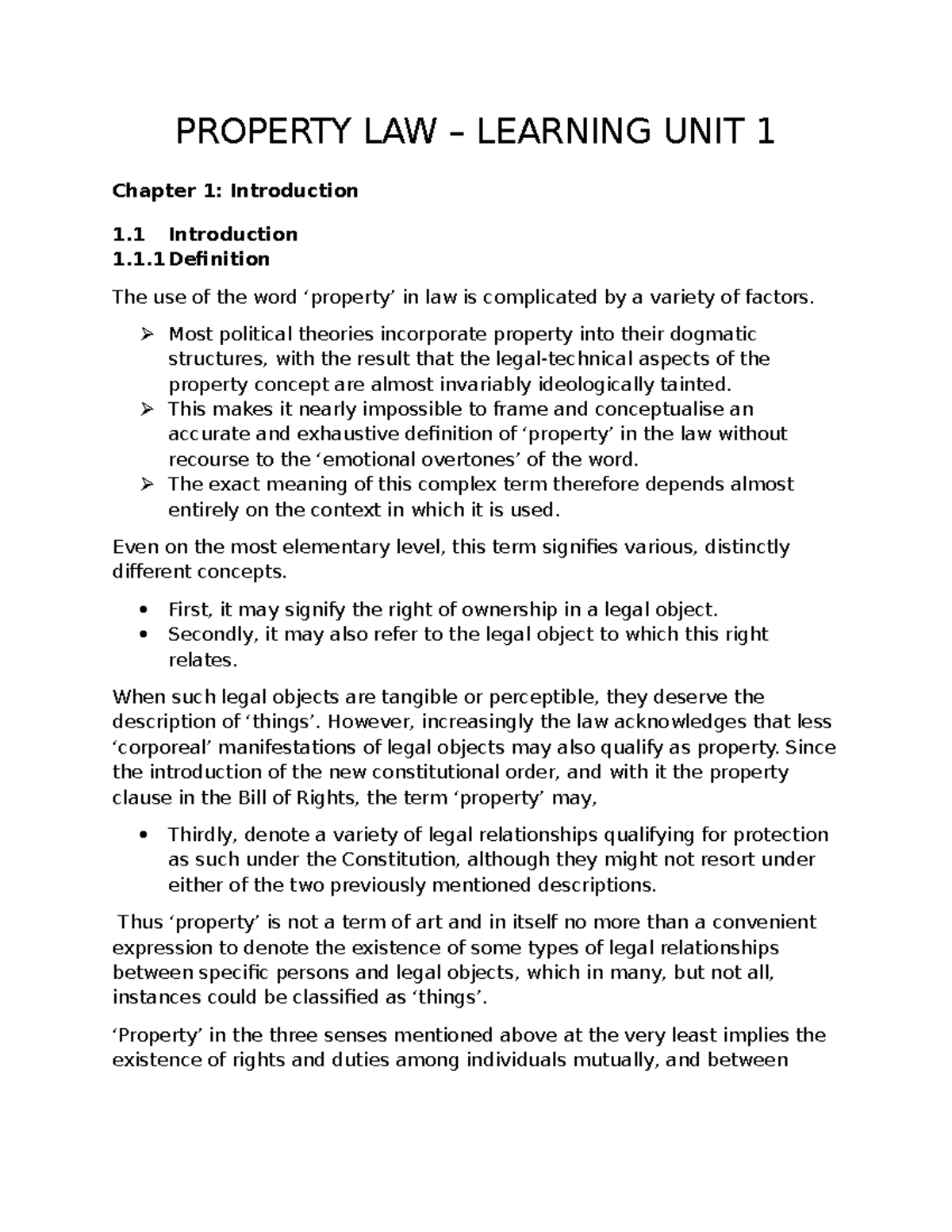 Property Law Unit 1: Foundations and Key Concepts Explained - Studocu