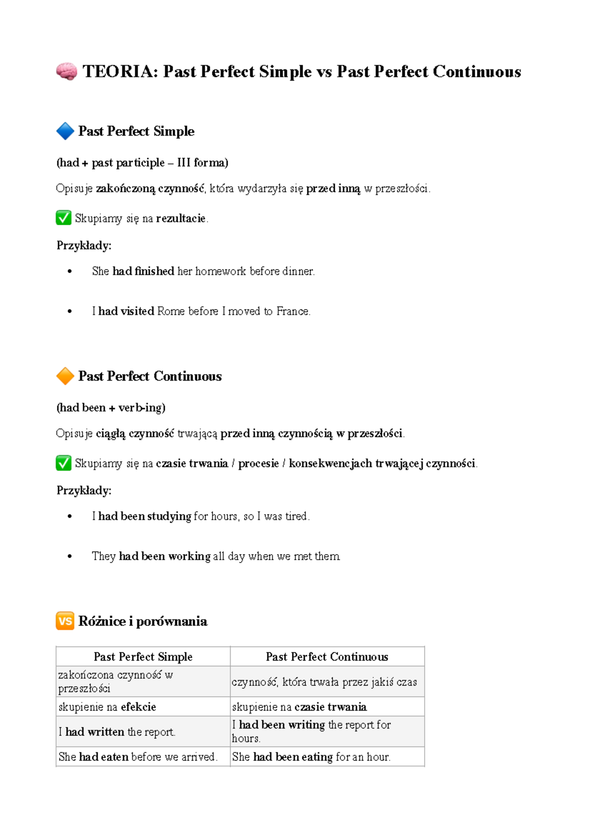 Past Perfect Simple vs Continuous: Key Differences & Exercises - Studocu